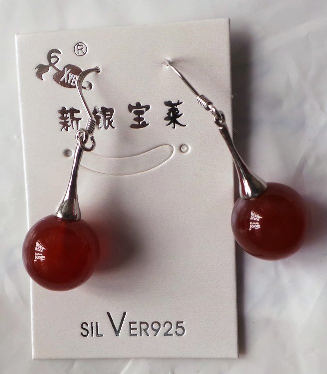 Серьги, металл и сердолик, 3 см